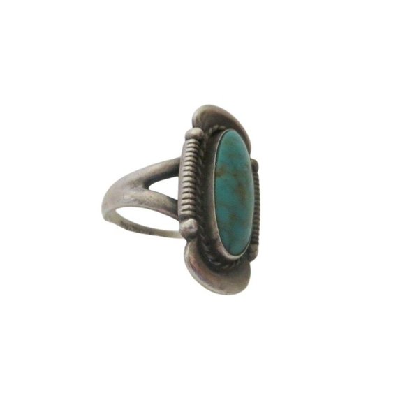 Vintage Turquoise Ring Sterling Silver Southwest Oval Cabochon Size 5.5 JHE5 - Picture 6 of 9